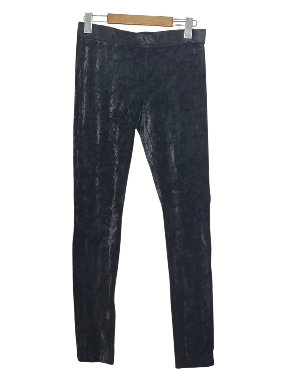 Theory Black Velvet Velour Leggings Size M Stretch Pull-On Made in USA